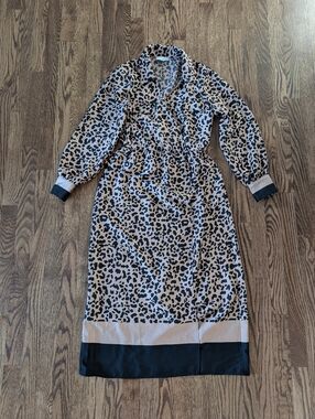 Leopard Print Long Sleeve Faux Wrap Dress